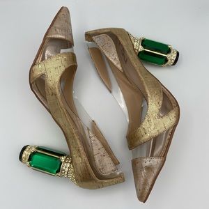 FSJ Bridal Pointed Toe Crystal Pump Brown Size 13